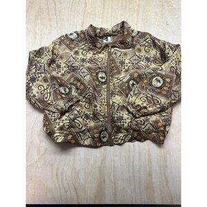 VTG 100% Silk Bomber Jacket Women’s XL Browns Horses Lined Equestrian Zip Front